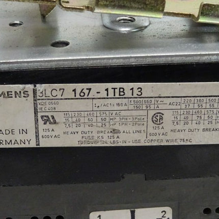 Siemens 3LC7167-1TB13 125A / 600V Hauptschalter 3LC7 167-1TB13