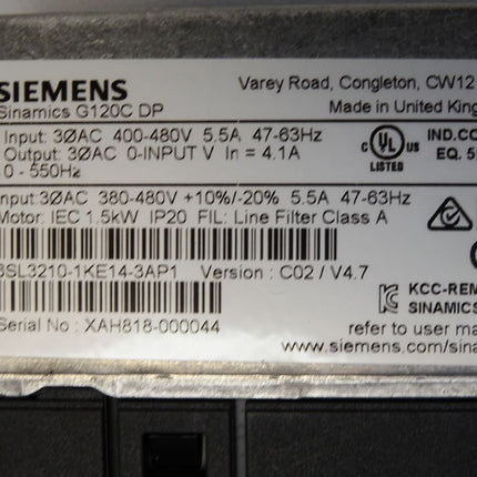 Siemens Sinamics G120C DP Frequenzumrichter 1.5kW 6SL3210-1KE14-3AP1