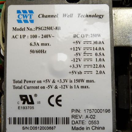 CWT Channel Well Technology PSG250U-8B 1757000196 Power Supply 150W