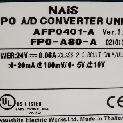 Panasonic NAiS FP0 A/D Converter Unit AFP0401-A FP0-A80-A