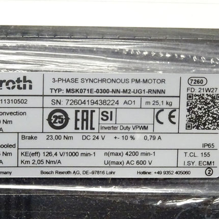 Rexroth Servomotor 3-Phase Synchronous PM-Motor MSK071E-0300-NN-M2-UG1-RNNN / R911310502 / Neu OVP