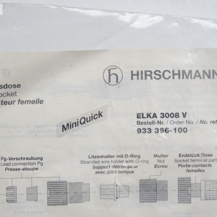 Hirschmann 933366-100 Leitungsdose ELKA 3008 V / Neu OVP