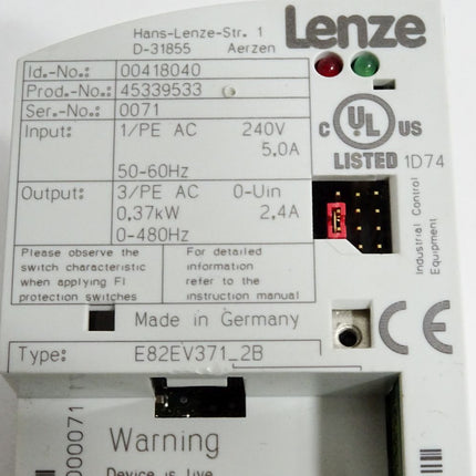 Lenze 8200 vector 00418040 E82EV371_2B E82EV371K2B 0.37kW