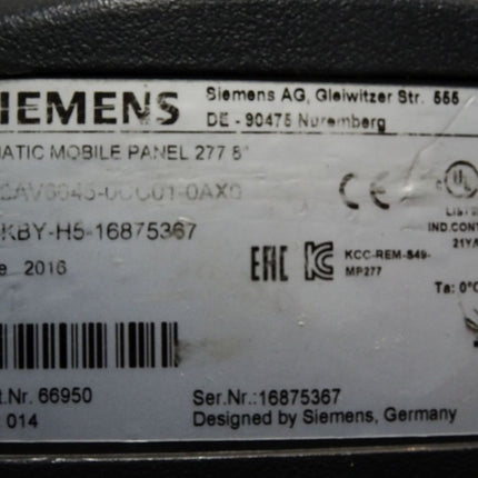 Siemens Mobile Panel 277 6AV6645-0CC01-0AX0 6AV6 645-0CC01-0AX0