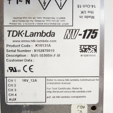 TDK Lambda NV-175 L-SYS-0612-587-V2-0 K10131A NV1-1E000H-F-M