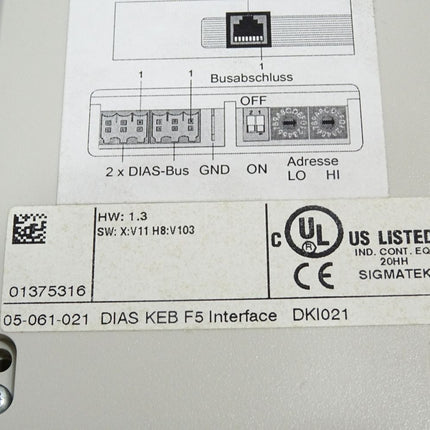 KEB Sigmatek DIAS F5 Interface DKI021 05-061-021 / Neu