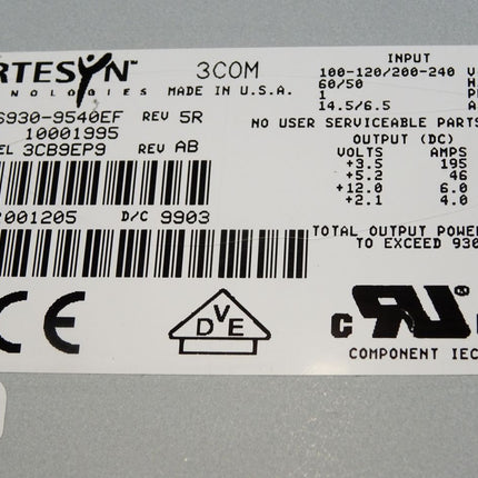 Artesyn Technologies 3COM 3CB9EP9 NFS930-9540EF 930W Power Supply