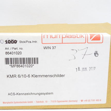 Murrplastik 86401020 KMR6/10-6 Klemmenschilder/ Inhalt : 840 Stück / Neu OVP