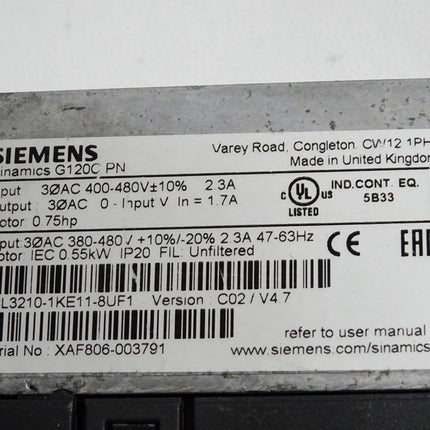 Siemens Sinamics G120C PN 6SL3210-1KE11-8UF1 0.55kW