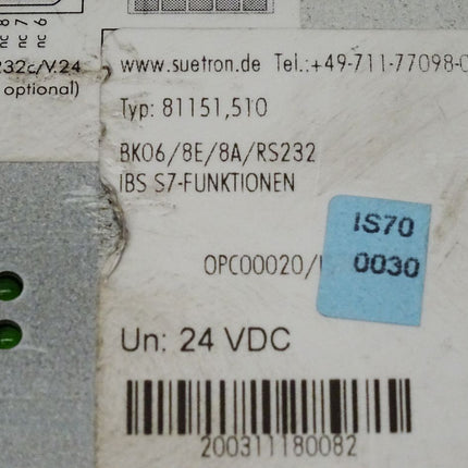 Sütron 81151,510 / BK06/8E/8A/RS232 / IBS S7-Funktionen