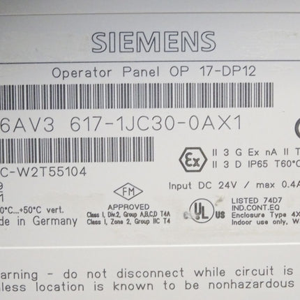 Siemens Backcover Rückschale Panel OP17-DP12 6AV3617-1JC30-0AX1 6AV3 617-1JC30-0AX1