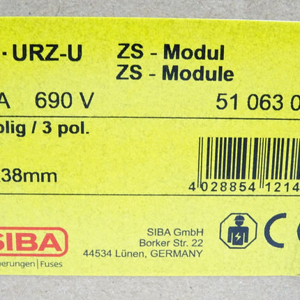 SIBA Sicherungen 32A 690V 3-polig 5106305.3 URZ-U ZS-Modul / Inhalt : 3 Stück / Neu OVP