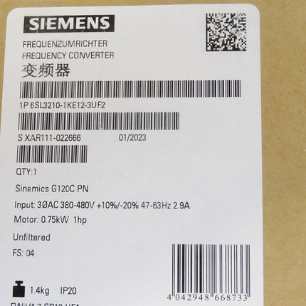 Siemens Sinamics G120C 6SL3210-1KE12-3UF2 6SL3 210-1KE12-3UF2 / Neu OVP