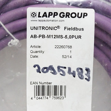 Lapp Kabel AB-PB-M12MS-5,0PUR UNITRONIC® Fieldbus 22260768 / Neu OVP