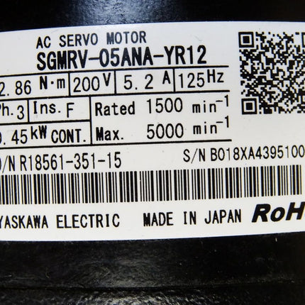 Yaskawa AC Servomotor SGMRV-05ANA-YR12 0.45kW 1500min-1 / Neuwertig