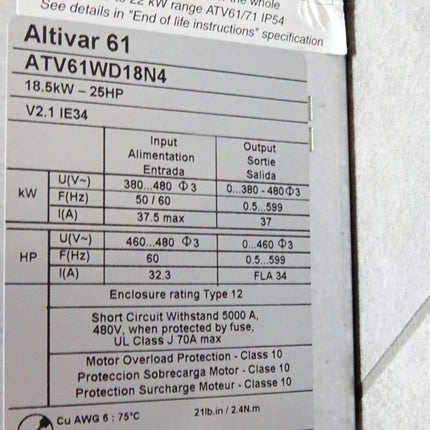 Schneider Altivar 61 variable speed drive ATV61 ATV61WD18N4 18.5kW