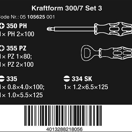 Wera 05105625001 Kraftform 300/7 Set 3 Schraubendrehersatz Kraftform Plus