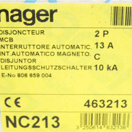 Hager Leitungsschutzschalter NC213 C13 463213 / Inhalt : 1 Stück / Neu