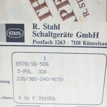 Stahl Schaltgeräte Schaltersteckdose 8578/16 / Neu OVP