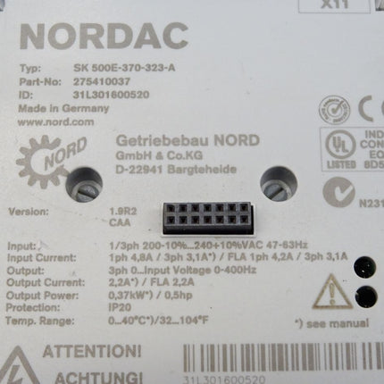 Nordac Getriebebau NORD SK500E-370-323-A 275410037 Frequenzumrichter 	0,37 kW