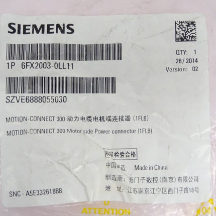 Siemens 6FX2003-0LL11 Motion-Connect 300 Motor Power 6FX2 003-0LL11