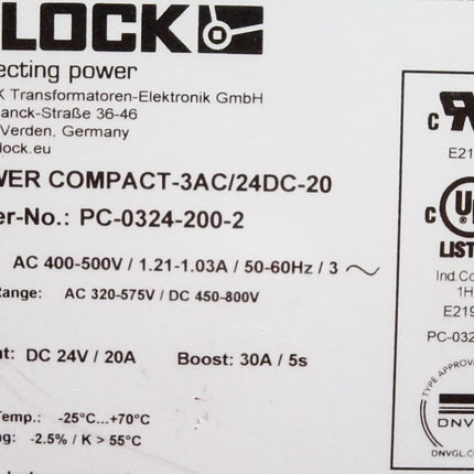 Block Power Compact-3AC/24DC-20 PC-0324-200-2 Schaltnetzteil