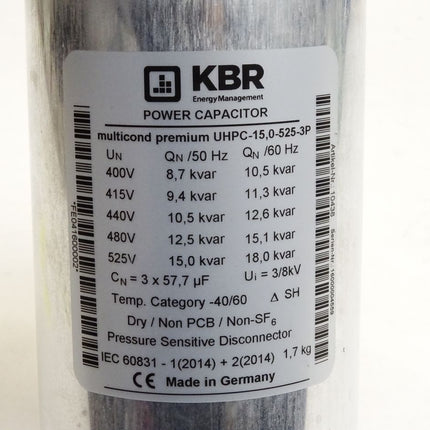 KBR Power Capacitor 400V 50Hz 8.7kvar multicond premium UHPC-15,0-525-3P