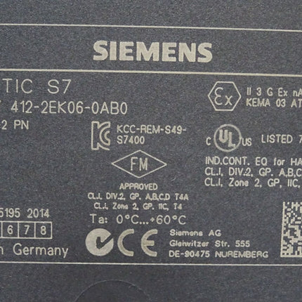 Siemens S7-400 CPU412-2 PN 6ES7412-2EK06-0AB0 6ES7 412-2EK06-0AB0 v6.0.3