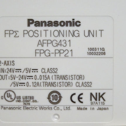 Panasonic Sigma Positioning Unit FPSigma AFPG431 FPG-PP21