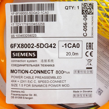 Siemens 6FX8002-5DG42-1CA0 20m Motion-Connect 800Plus / Neu OVP