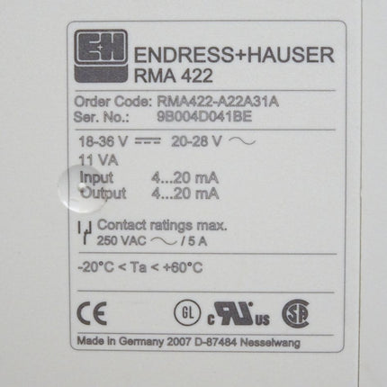 Endress+Hauser RMA422 RMA422-A22A31A Process Transmitter / Neu