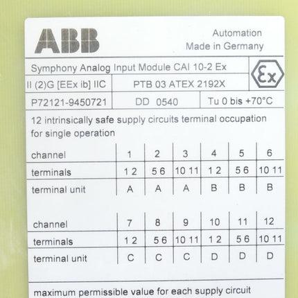 ABB Analog Input CAI10-2Ex / 9450721M151 / Neu OVP