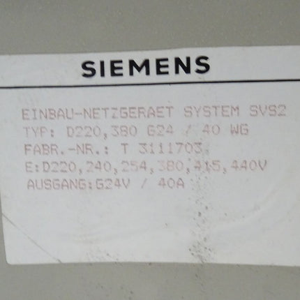 Siemens 6EV1362-5BK00 Einbau Netzgerät SVS2 / D220, 380 G24 / 40 WG // 6EV1 362-5BK00