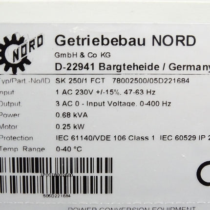 Getriebebau Nord SK250/1 FCT 78002500/05D221684 0.25kW Frequenzumrichter