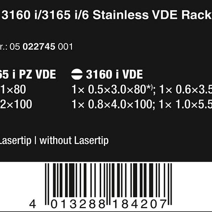 Wera 3165 i/6 Schraubendrehersatz, Edelstahl + Rack