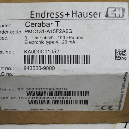 Endress+Hauser Cerabar T Druckmessumformer  943000-9000 PMC131-A15F2A2G / Neu OVP