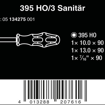 Wera 395 HO/3 Sanitär Steckschlüssel Set 05134275001 Holschaft 10mm 13mm 7/16Zol