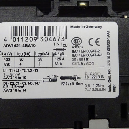 Siemens 3RV1421-4BA10 / 3RV1 421-4BA10 / 8ZX1012-0US10-1BA1