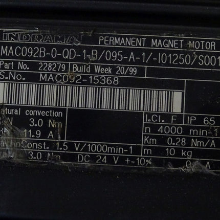 Indramat MAC092B-0QD-1-B/095-A-1/-I01250/S001 Servomotor Top