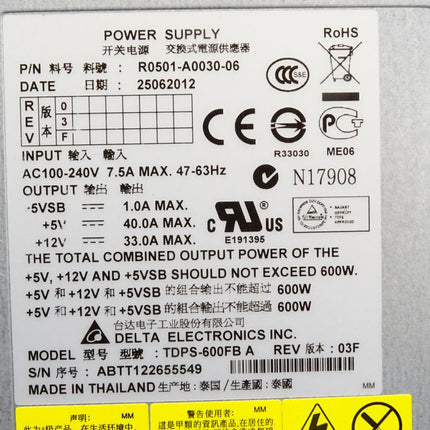 Delta Electronics R051-A0030-06 Power Supply 600W TDPS-600FB