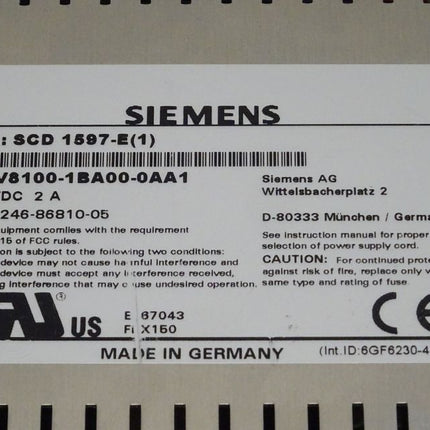 Siemens 6AV8100-1BA00-0AA1Control Monitor 12VDC 2A / 6AV8 100-1BA00-0AA1