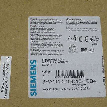 Siemens 3RA1110-1DD15-1BB4 / 3RA1 110-1DD15-1BB4 Starter Combination