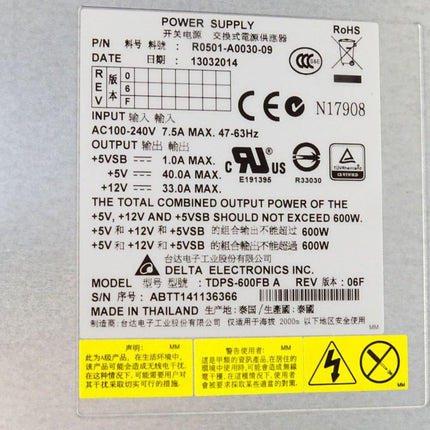 Delta Electronics R051-A0030-09 Power Supply 600W TDPS-600FB