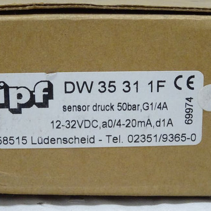 IPF DW35311F Drucksensor 50bar / 12-32VDC / 4-20mA / DW 35 31 1F NEU-OVP