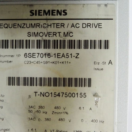 Siemens Frequenzumrichter Simovert MC 6SE7016-1EA51-Z Masterdrives Motion Control Ohne Optionskarte