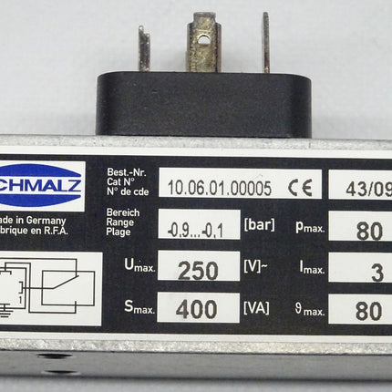 Schmalz 10.06.01.00005 Druckschalter 0,9-0,1 bar / max80bar / 3A NEU-OVP