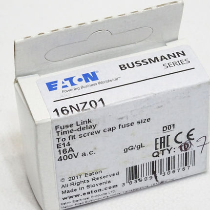 Eaton Bussmann Fuse Link 16NZ01 16A 400VAC / Inhalt:7 Stück / Neu OVP