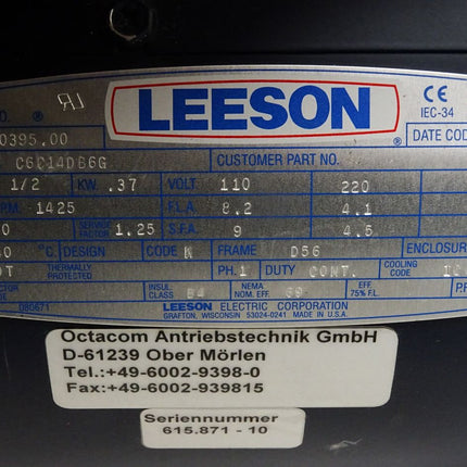 LEESON Elektromotor C6C14DB6G 0.37kW 1425 rpm / Neu