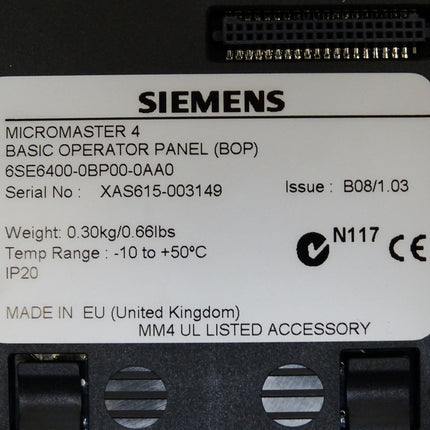 Siemens Micromaster420 6SE6420-2AB15-5AA1 0.55kW mit BOP 6SE6400-0BP00-0AA0