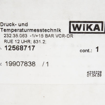 Wika Druck und Temperaturmesstechnik 232.35.063 12568717 / Neu OVP